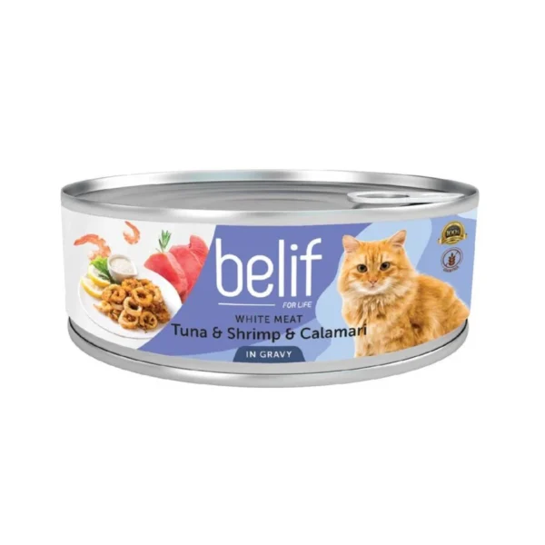 Belif Canned Food for Adult Cat – White Meat Tuna & Shirmp & Calamari in Jelly(80g)