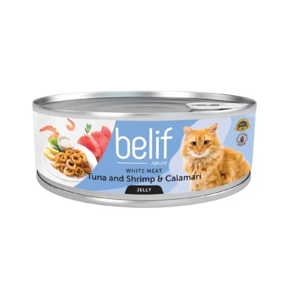 Belif Canned Food for Adult Cat – White Meat Tuna & Shirmp & Calamari in Jelly(80g)