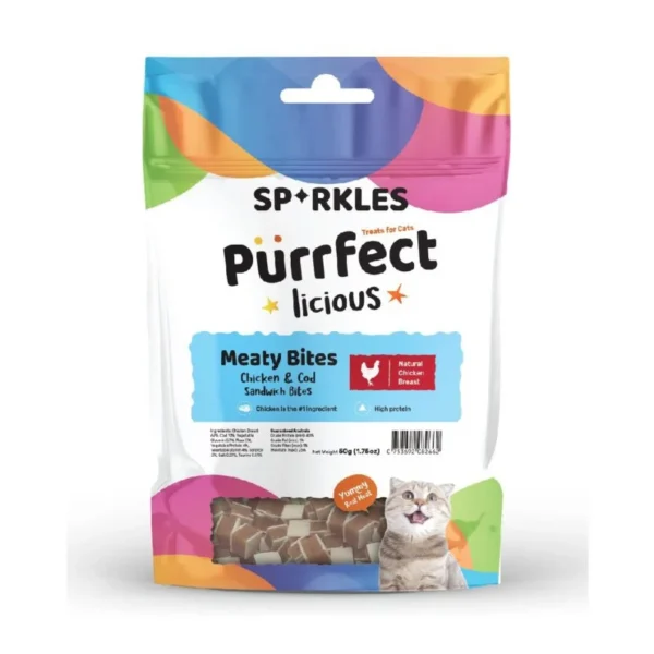 Meaty Bites “Chicken & Cod Sandwish” Cat Treats | Sparkles Purrfectlicious(50g)