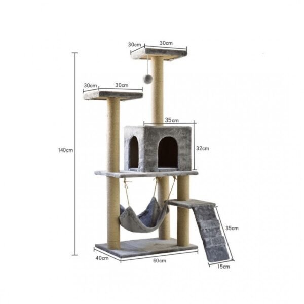 PTC Cat Tree With Scratching Post Grey 40x60x140cm